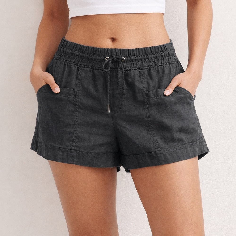 Athleta Cabo High-Waist Drawstring 100% Linen Shorts Women's Size 14